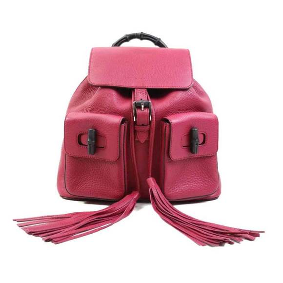 GUCCI Pink Leather Bamboo Backpack - Picture 1 of 5